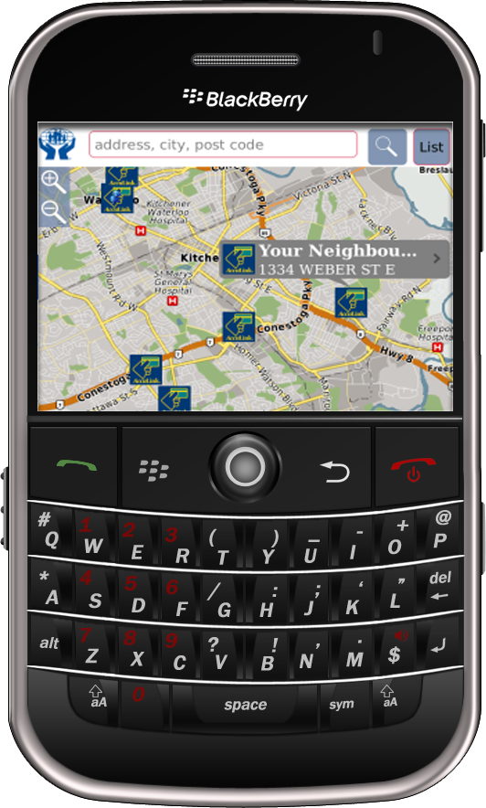Credit Union Central of Canada - Blackberry ATM Search Results with Map