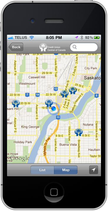 Credit Union Central of Canada - Map of ATM Locations for iPhone, iPod Touch and iPad