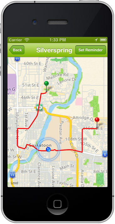 Saskatoon Transit Routes App Screenshot