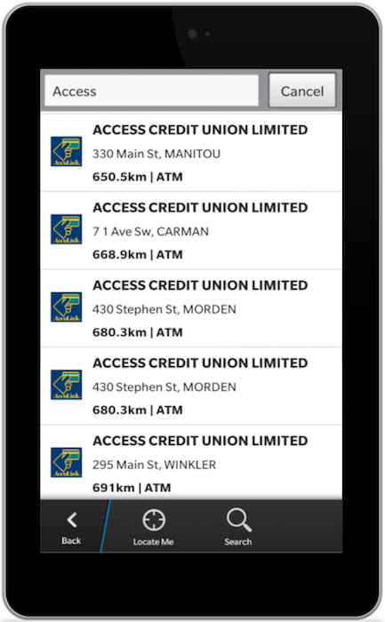 Access Credit Union List Screen