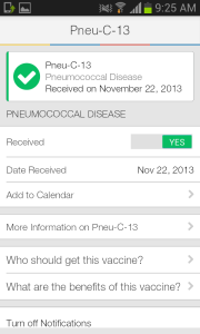 ImmunizeCA disease detail screen